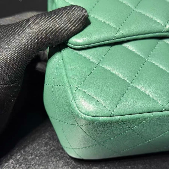 Chanel Classic Flap Mini 2019 Green Lambskin Leather Silver Hardware