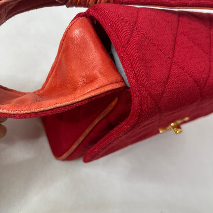 Chanel Mini Top Handle Bag Red Fabric Gold Hardware