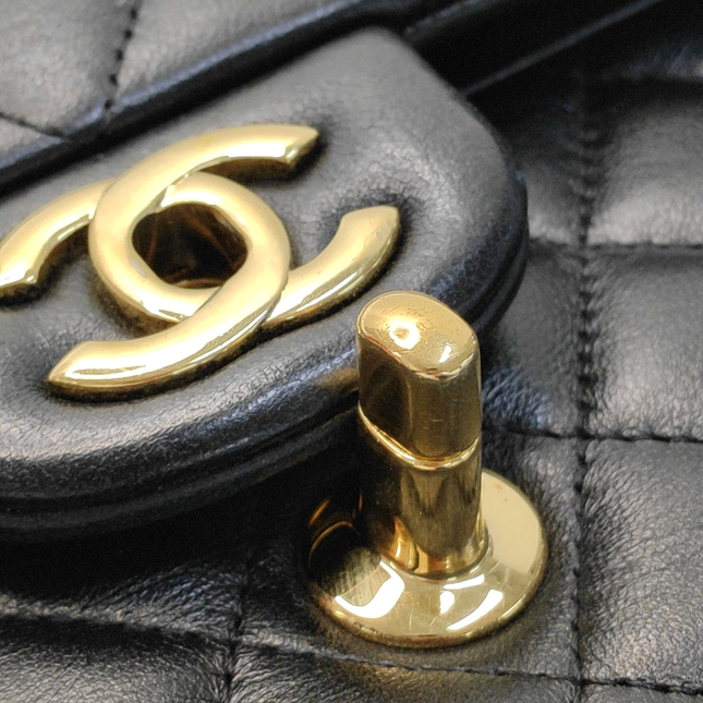 Chanel Timeless Classic Flap Medium Black Lambskin Leather Gold Hardware, 2015-16