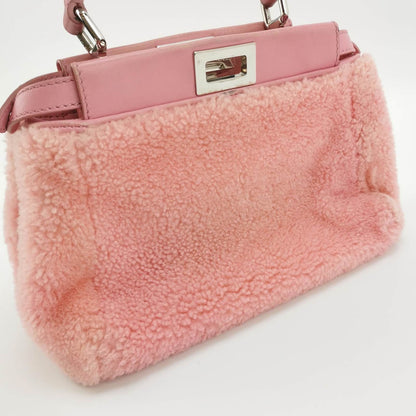 Fendi Peekaboo Small Pink Leather and Shearling Crossbody Bag