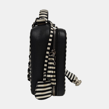 Chanel Filigree Medium Vanity Case Black and White Happy Stitch Top Handle with Chain