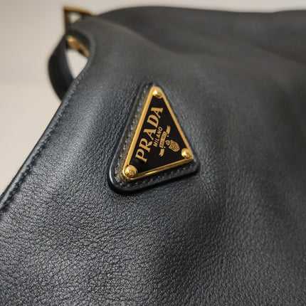 Prada Aimée Black Large Calfskin Leather Shoulder Bag