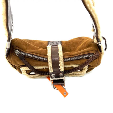Dior Flight Medium Brown Shearling Leather with Orange Tag Shoulder Bag