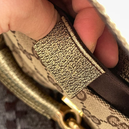 Sold Gucci Horsebit 1955 Large Cloth Beige Monogram Gold Leather Shoulder bag