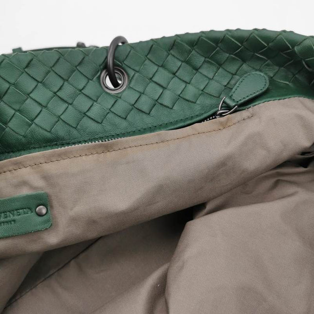 Bottega Veneta Roma Tote Intrecciato Lambskin Leather Dark Green 40cm