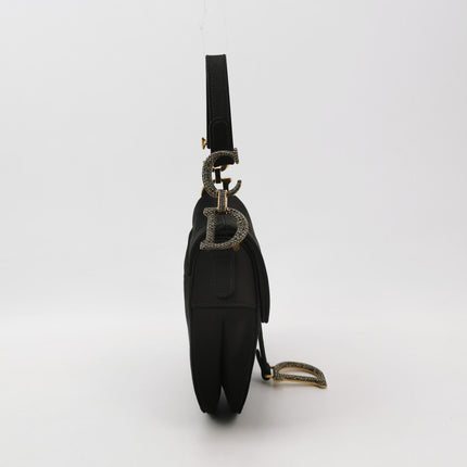 Dior Saddle Mini Silk Handbag Black with crystals