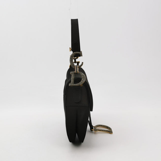 Dior Saddle Mini Silk Handbag Black with crystals