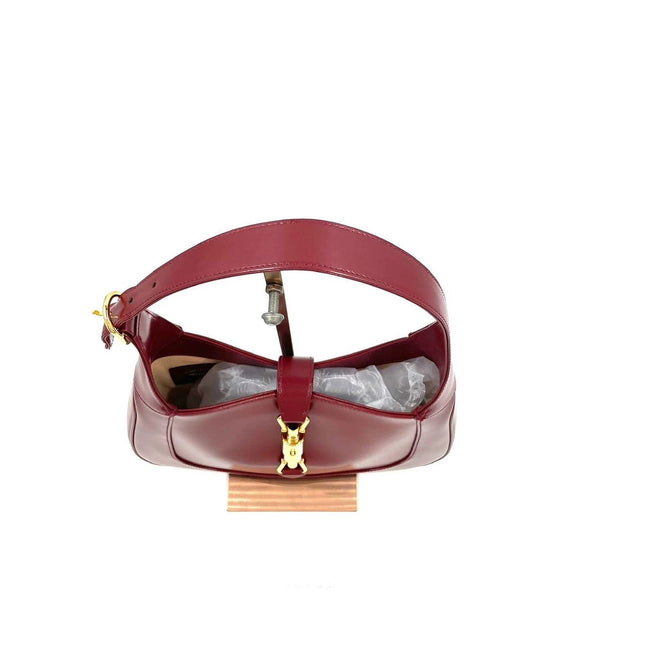 Gucci Jackie 1961 Small Burgundy Red Leather Bag with Adjustable Strap