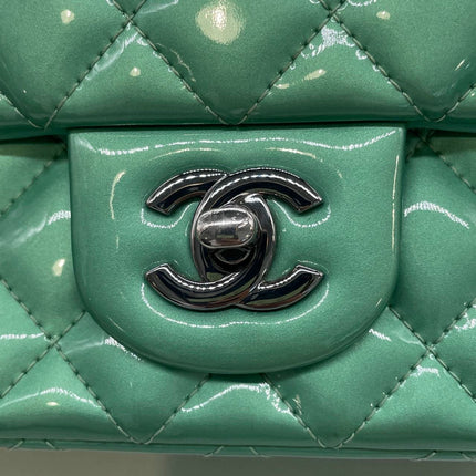 Chanel Classic Flap Rectangular Mini Green Patent Leather Silver HW