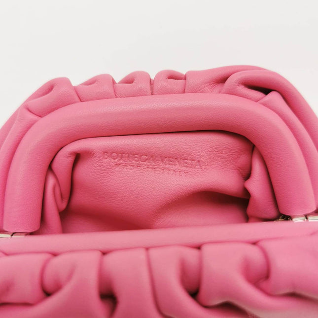 SOld Bottega Veneta Pouch Super Mini Pink Calfskin Leather Crossbody Bag Pearl Chains