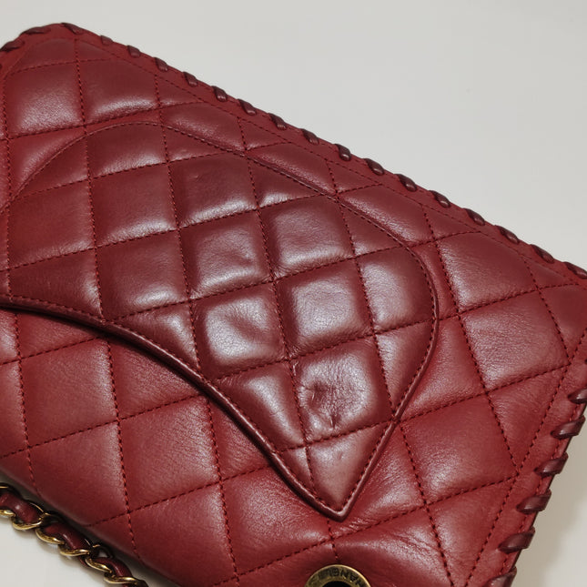 Chanel Classic Flap Medium Happy Stitch Red Aged Calfskin Leather Gold Hardware, 2015-2016