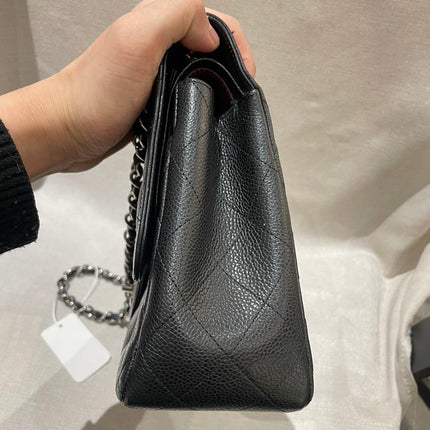 Chanel Classic Flap Jumbo 2012 Black Caviar Leather Double Flap Silver Hardware