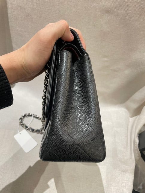 Chanel Classic Flap Jumbo 2012 Black Caviar Leather Double Flap Silver Hardware
