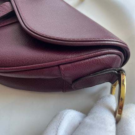Dior Saddle Vintage Burgundy Purple Wine Calfskin Leather Gold Hardware Shoulder Bag