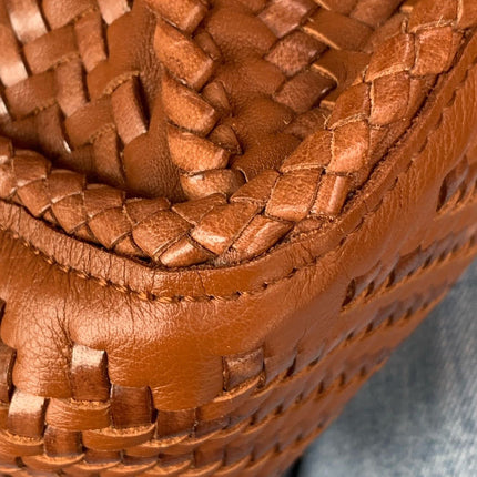 Loewe Puzzle Small Leather Woven Braided Tan Brown Crossbody Bag