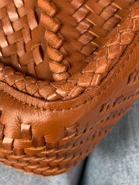 Loewe Puzzle Small Leather Woven Braided Tan Brown Crossbody Bag