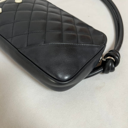 Chanel Cambon Clutch Black Leather White Logo