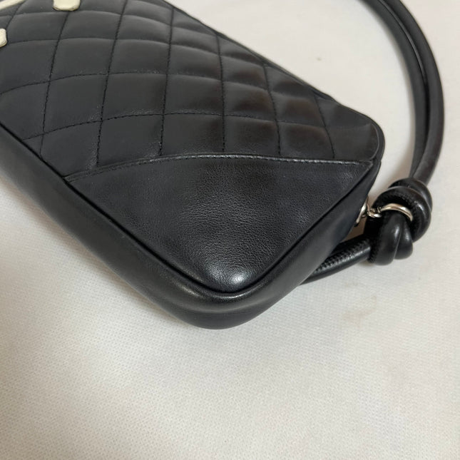 Chanel Cambon Clutch Black Leather White Logo