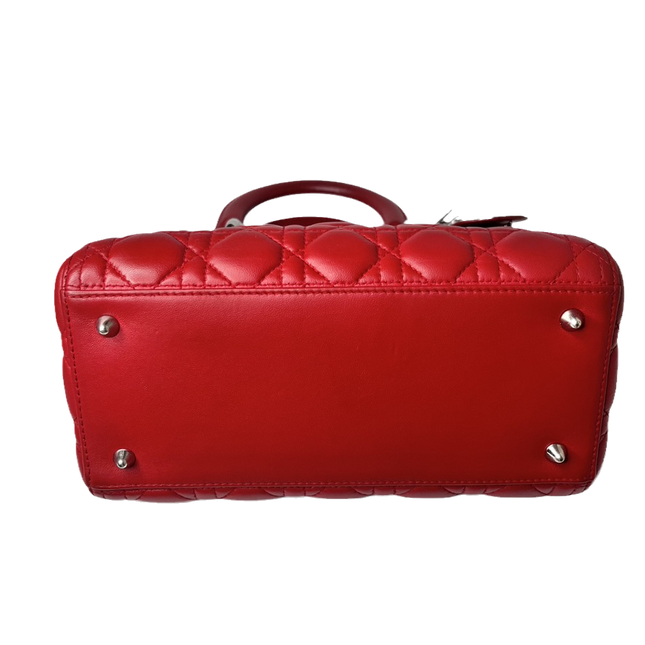 Sold Lady Dior Medium Bag Red Lambskin Cannage Leather Without Strap