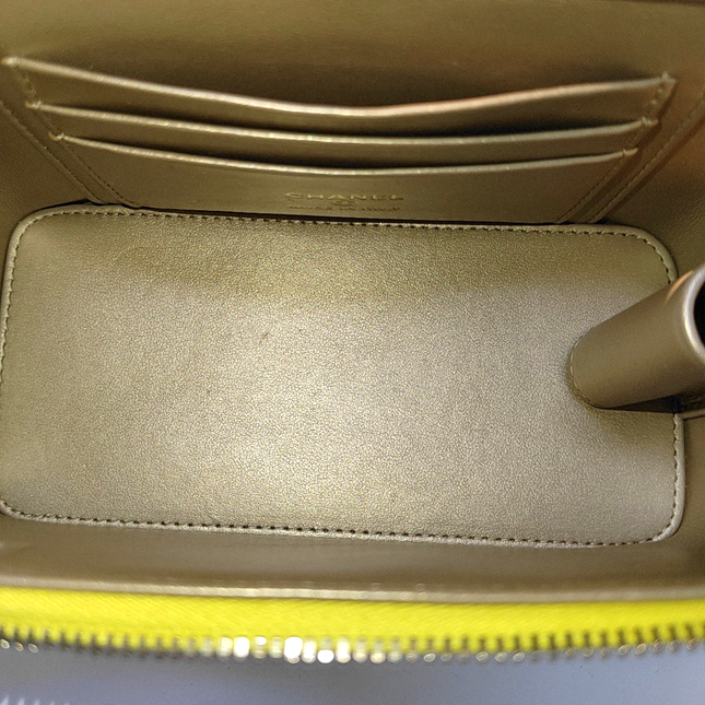 Sold Chanel Vanity Case Mini Lambskin Leather Yellow Gold Ball Adjustable Strap, Chip