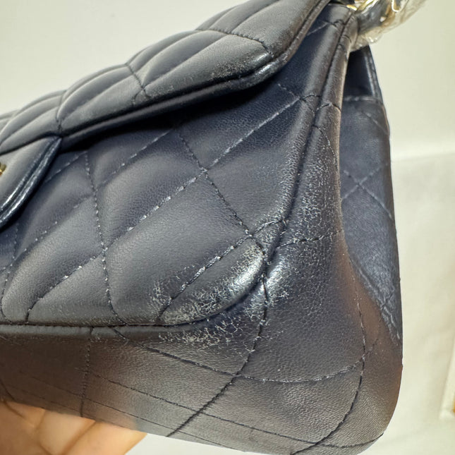 Chanel Classic Flap Rectangular Mini 2015 Navy Lambskin Gold Hardware