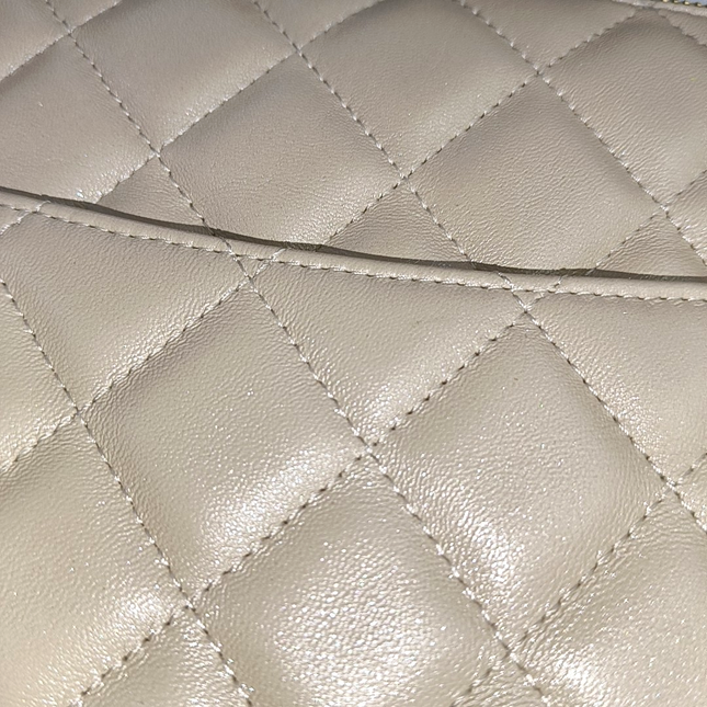 Chanel Beige Iridescent Lambskin Quilted Pouch with Mini Flap Purse