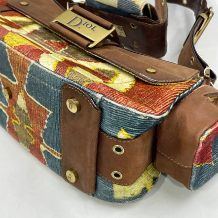 Dior Limited Edition Rare Columnbus Dior Strict Chic Brown Multicolor Velvet Bag