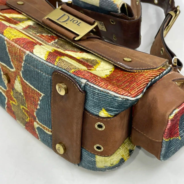 Dior Limited Edition Rare Columnbus Dior Strict Chic Brown Multicolor Velvet Bag