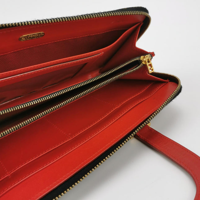 Fendi Clutch Denim Leopard Print with Red Leather Handles