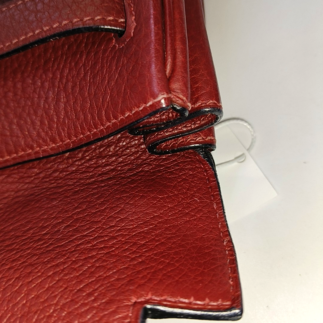 Hermes Kelly 32 Retourne Rouge H Burgundy Clemence Leather Double Ring Gold HW 2004