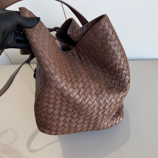 Bottega Veneta Cesta Shopper Tote Intrecciato Milk Chocolate Brown Leather Large 50cm