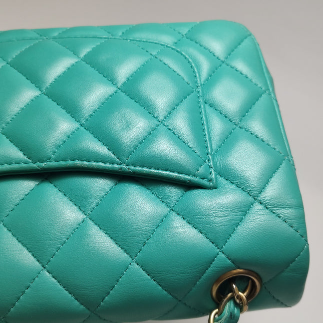 Chanel Classic Flap Mini 2018 Turquoise Blue Green Lambskin Leather Gold Hardware