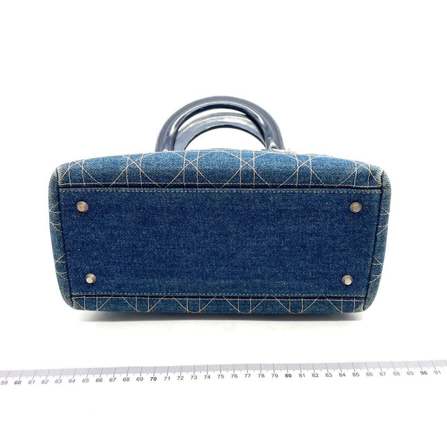 Lady Dior Vintage Medium Navy Blue Jeans Silver Hardware
