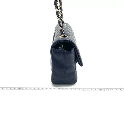 Chanel Classic Flap Mini Rectangular Navy Lambskin Leather Gold Hardware Microchip