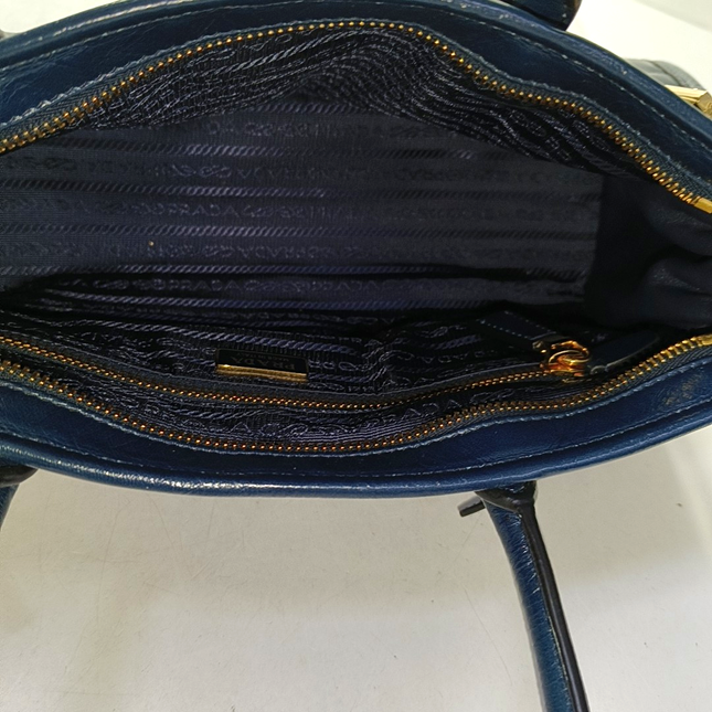 Prada Bonnie Medium Soft Lux Navy Shiny Calfskin Leather Shoulder Bag