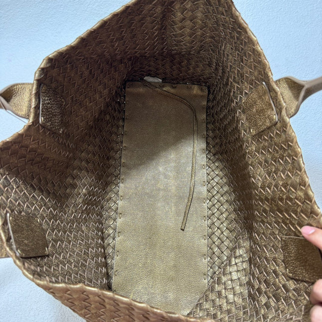 Sold Bottega Veneta Cabat Medium Intreccio Leather Tote Bag Gold