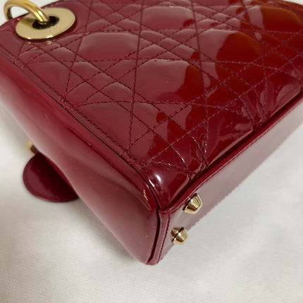 Lady Dior Mini Handbag 2019 Burgundy Red Patent Leather Gold-tone Chain Strap