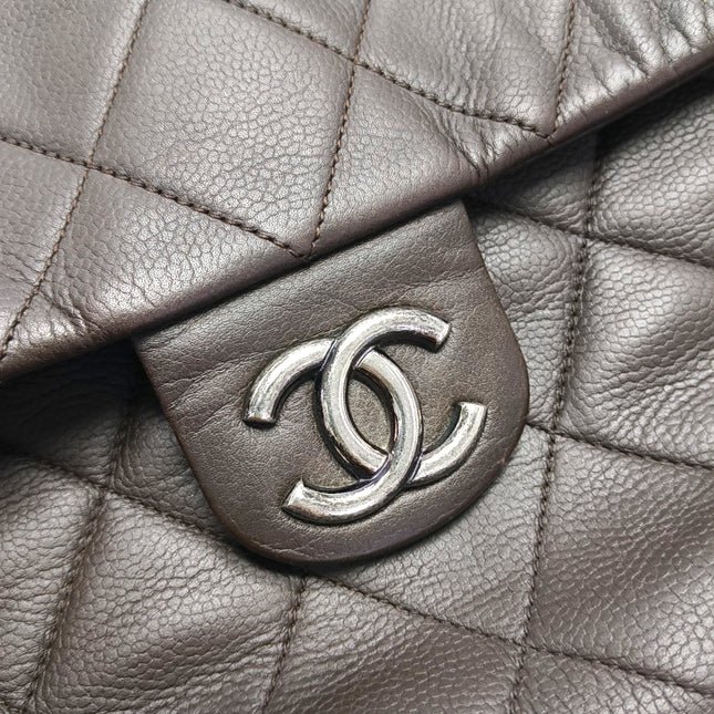 Chanel Coco Casual Flap Bag Quilted Caviar Large Brown Leather