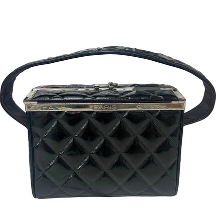 Chanel Vanity Case Vintage Black Patent Leather Silver Clasp Hardware