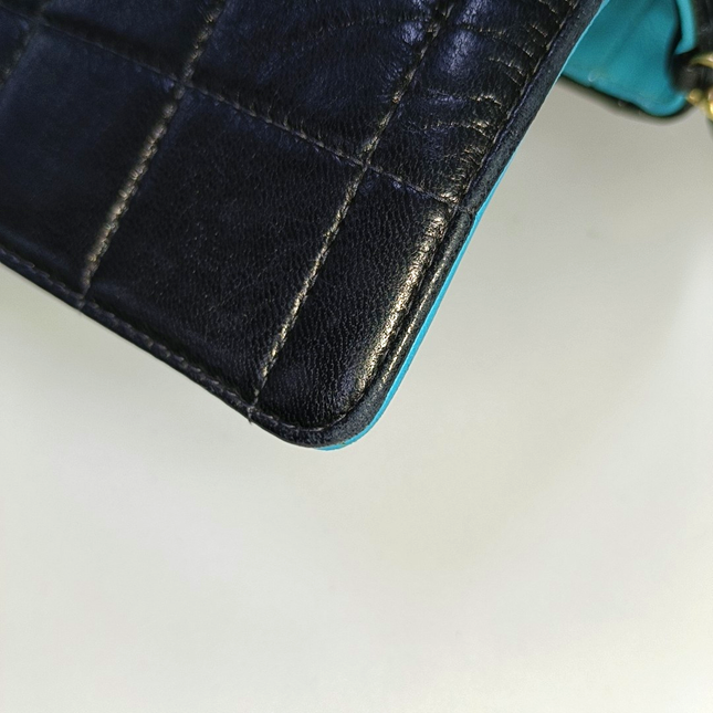 Chanel East West Chocolate Bar Black Leather Blue Interior