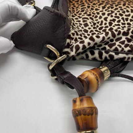 Gucci Jackie Vintage Large Leopard Print Pony-style Calfskin Brown Leather Shoulder Bag