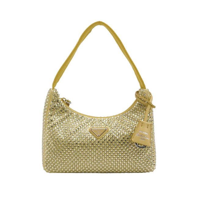Prada Re-Edition 2000 Mini Yellow Glitter Nylon Shoulder Bag