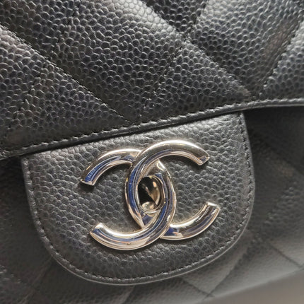 Chanel Classic Flap Maxi Black Caviar Leather Double Flap Sliver Hardware