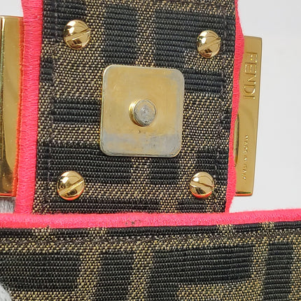 FENDI Baguette Zucca Monogram Canvas with Pink Neon trimming Crossbody Bag