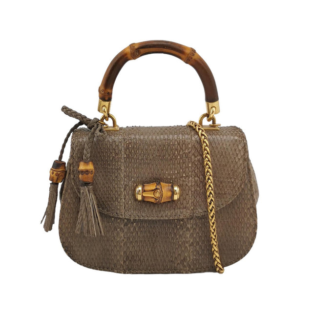 Gucci Bamboo 1947 Night Mini Python Snake Skin Evening Bag with Chain-Luxbags