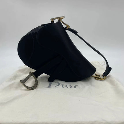 Dior Saddle Mini Silk Handbag Black with crystals