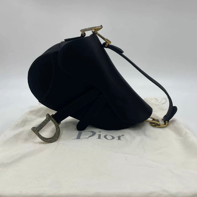 Dior Saddle Mini Silk Handbag Black with crystals