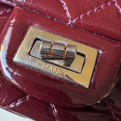 Chanel 2.55 Mini Reissue Quilted Burgundy Patent Leather Double Flap Gold HW