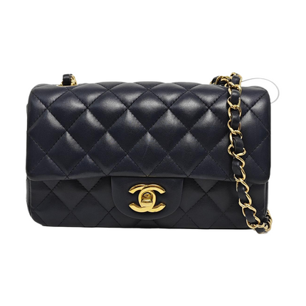 Chanel Classic Flap Rectangular Mini 2015 Navy Lambskin Gold Hardware-Luxbags