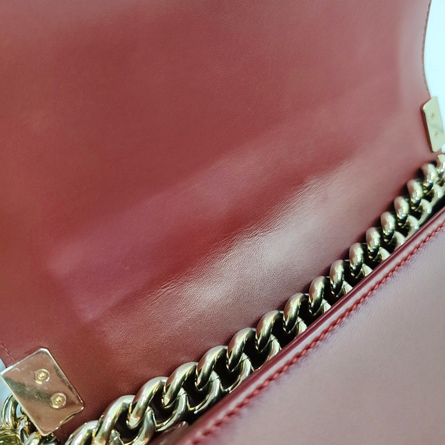 Chanel Le Boy Small Burgundy Lambskin Leather Antiqued Gold Hardware